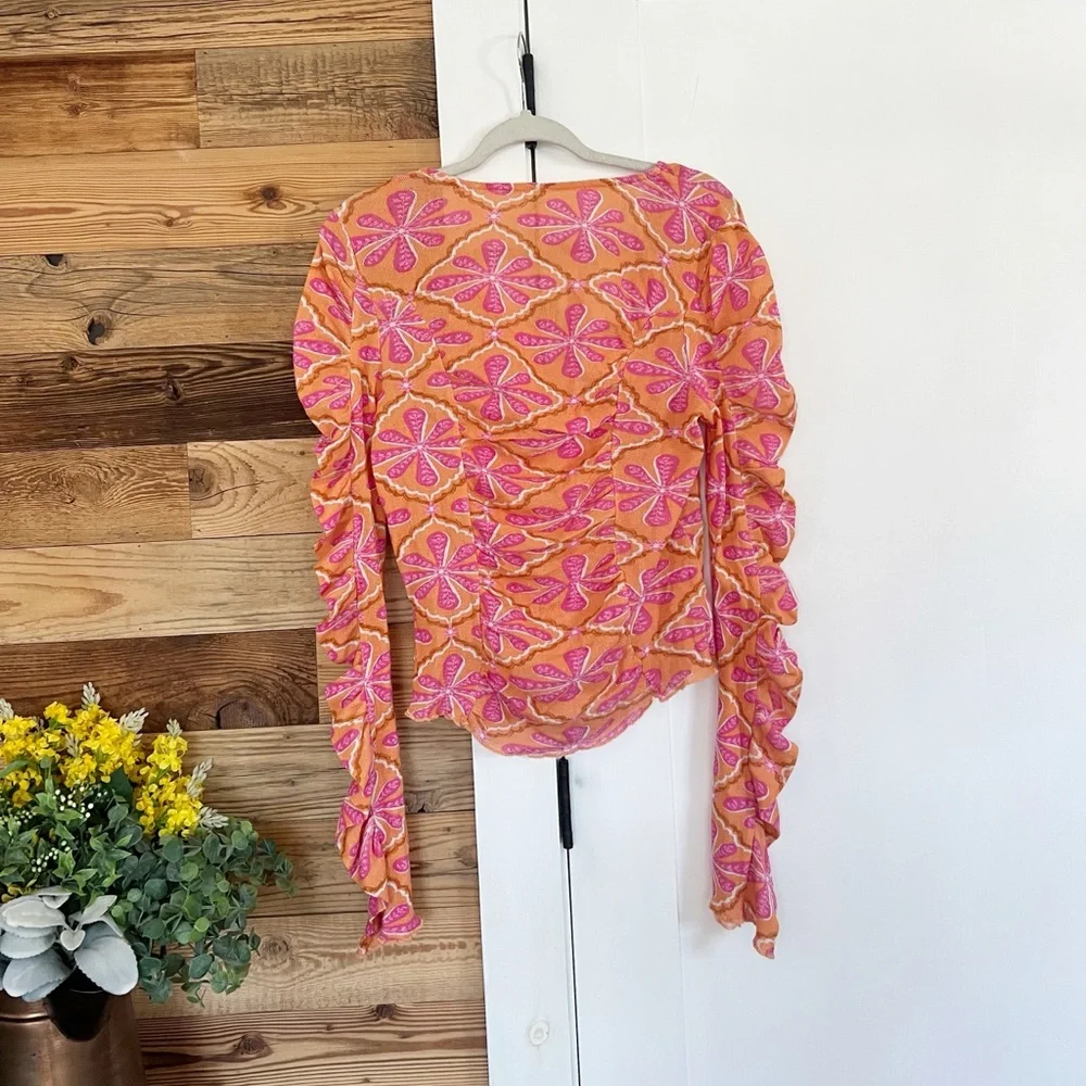 NWT Free People Through the Meadow Mesh Top Grapefruit Seltzer Size Large